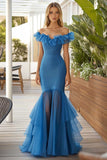 Mermaid Blue Off The Shoulder Long Formal Dress