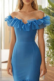 Mermaid Blue Off The Shoulder Long Formal Dress