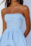 Sky Blue A Line Strapless Chiffon Short Cocaktail Dress with Ruffles