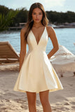 Daffodil Satin A Line V-Neck Short Graduation Dress