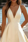 Daffodil Satin A Line V-Neck Short Graduation Dress