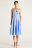 Strapless Sky Blue A Line Midi Dress