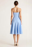 Strapless Sky Blue A Line Midi Dress