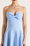 Strapless Sky Blue A Line Midi Dress
