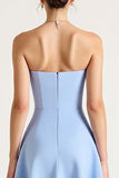Strapless Sky Blue A Line Midi Dress