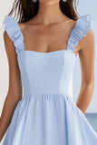 Sky Blue A Line Ruffled Chiffon Graduation Dress
