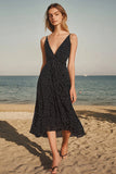 Black White Dots A Line V Neck Chiffon Summer Dress