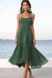 Halter Eucalyptus Chiffon A Line Ruffled Summer Dress