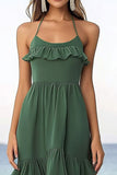 Halter Eucalyptus Chiffon A Line Ruffled Summer Dress