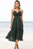 Chiffon Dark Green Halter A Line Midi Summer Dress
