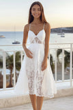 White Lace A Line Spaghetti Straps Graduation Dress