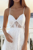 White Lace A Line Spaghetti Straps Graduation Dress