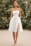 Strapless A Line White Graduation Dress with Slit