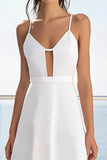 White Keyhole Spaghetti Straps Graduation Dress with Lace