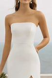 Strapless White Sheath Wedding Dress with Slit