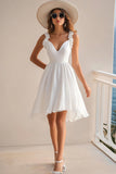 Ruffled A Line White Graduation Dress