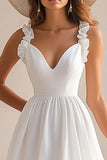 Ruffled A Line White Graduation Dress