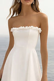 Strapless Ruffled White Asymmetrical Wedding Dress