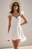 Pleated A Line White Graduation Dress with Ruffles