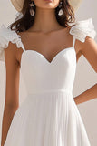 Pleated A Line White Graduation Dress with Ruffles