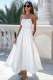 White A Line Spaghetti Straps Long Holiday Dress with Ruffles