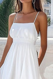 White A Line Spaghetti Straps Long Holiday Dress with Ruffles