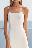 White A Line Spaghetti Straps Graduation Dress with Lace