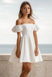 A Line White Off The Shoulder Short Graduation Dress