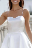 A Line Spaghetti Straps White Satin Graduation Dress