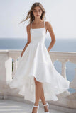 A Line Spaghetti Straps White Chiffon Graduation Dress