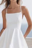 A Line Spaghetti Straps White Chiffon Graduation Dress