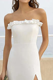Strapless White Chiffon Ruffled Long Wedding Dress