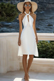 A Line Halter White Cut Out Graduation Dress