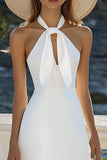 A Line Halter White Cut Out Graduation Dress
