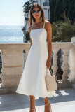A Line Spaghetti Straps White Chiffon Summer Dress