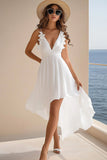 A Line V Neck Ruffled Chiffon Graduation Dress