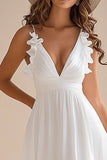 A Line V Neck Ruffled Chiffon Graduation Dress