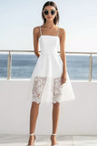 A Line Spaghetti Straps White Lace Graduation Dress