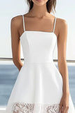 A Line Spaghetti Straps White Lace Graduation Dress