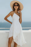 A Line One Shoulder Lace White Graduation Dress