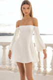 A Line Off The Shoulder White Graduation Dress