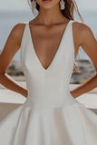 A Line White V Neck Sleeveless Graduation Dress