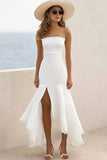 Strapless White Satin Simple Boho Wedding Dress