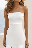 Strapless White Satin Simple Boho Wedding Dress