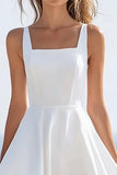 White Square Neck A Line High-Low Wedding Dress