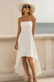 Strapless High Low White Wedding Dress with Ruffles