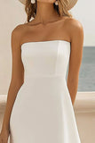 Strapless High Low White Wedding Dress with Ruffles