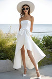 Strapless White High-Low Holiday Party Dress