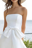 Strapless White High-Low Holiday Party Dress