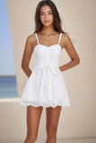 A Line White Lace Graduation Dress with Bow